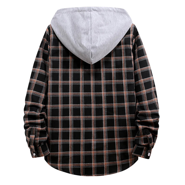 Men Autumn And Winter Casual Plaid Print Shirt Long Sleeve Hooded Mens Large Long Sleeve Shirts Mens T Shirts Pack Button down